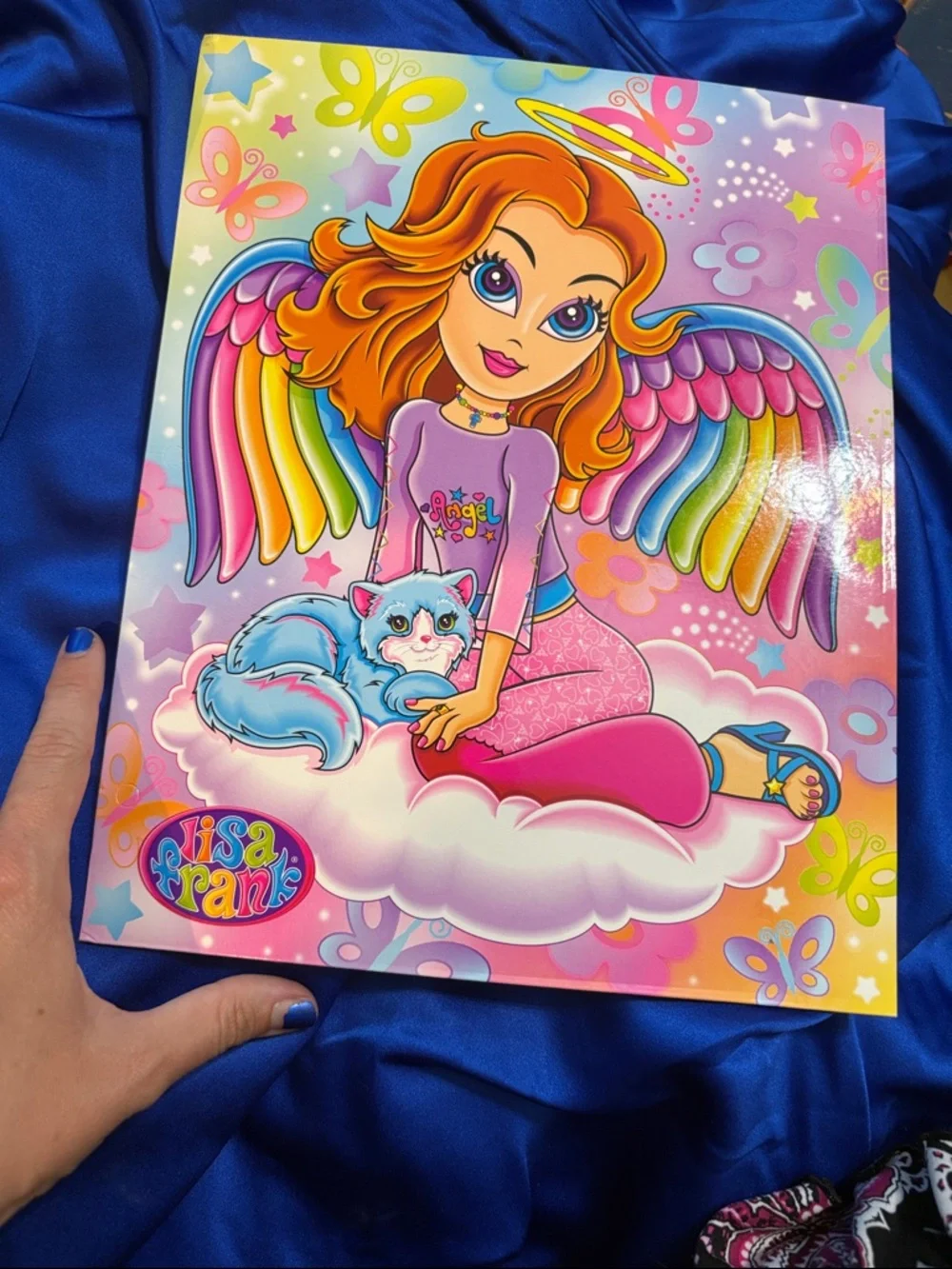 Vintage Lisa Frank Angel Girl With Cat Folder Y2K  Rainbow